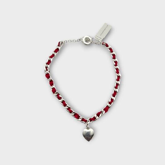 Charter Club Red Ribbon Chain Heart Pendant Necklace NWT Silver Tone - Picture 7 of 8